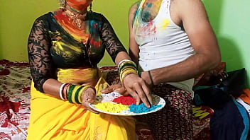 A young Indian woman indulges in sexual play with her father-in-law during Holi celebrations, resulting in intense and painful pleasure