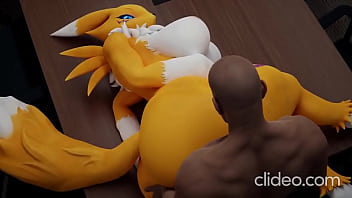 Renamon's big tits and big ass get pounded by a black stud in her office